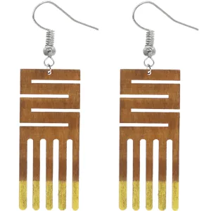 Yellow Maze Geometric Wooden Earrings