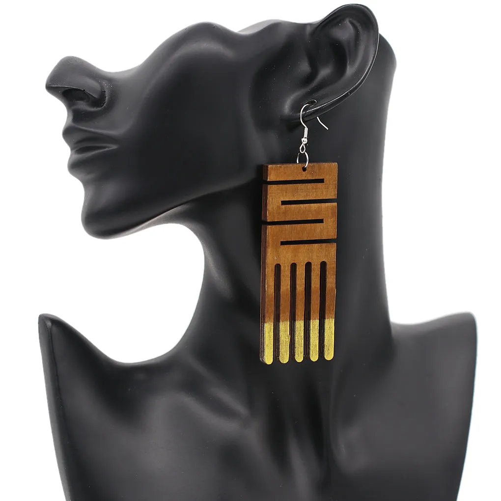 Yellow Maze Geometric Wooden Earrings
