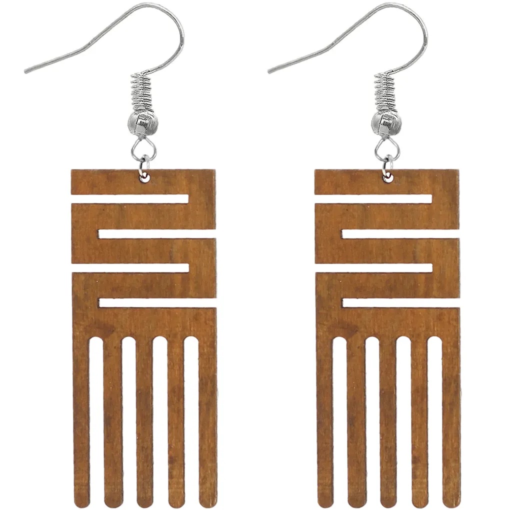Yellow Maze Geometric Wooden Earrings