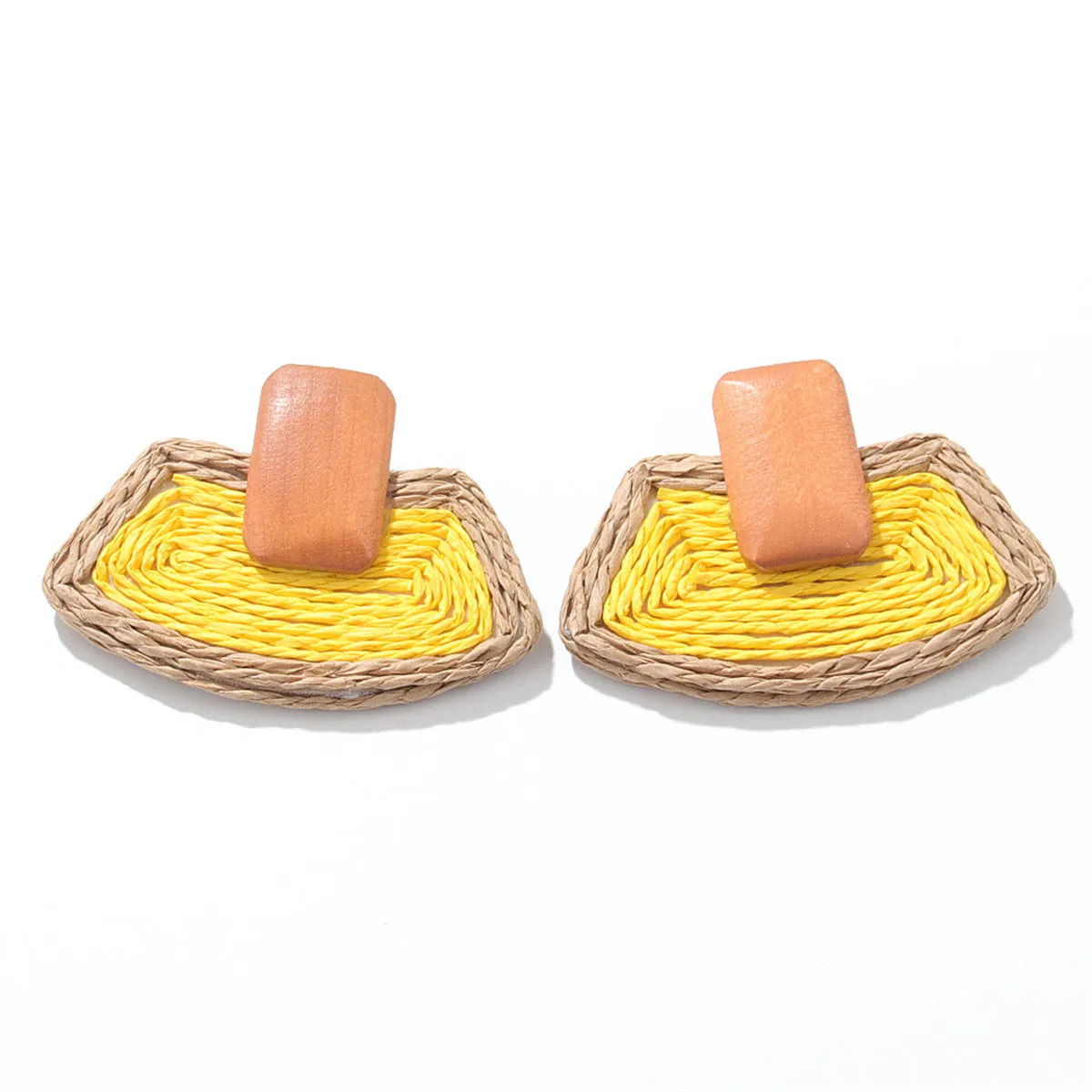Yellow Raffia & Wood Ladder Drop Earrings